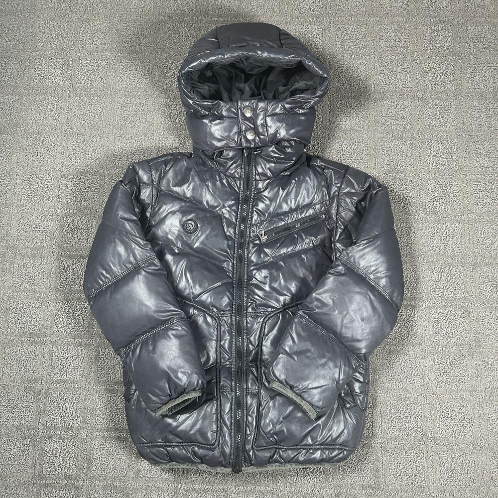 Diesel Industry Puffer Jacket youth Size 8 Nylon Down Navy Blue Buttoned